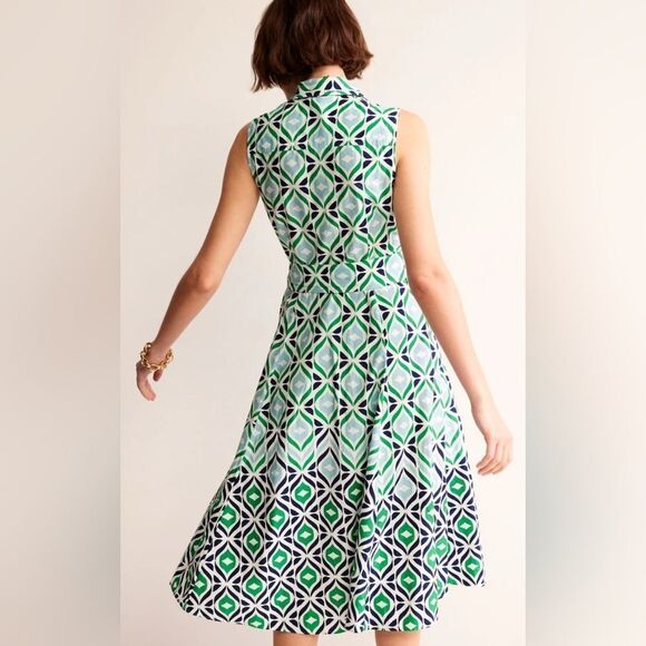 Boden Amy Sleeveless Shirt Dress Green Tambourine Diamond Wave Size 10P Petite - Picture 3 of 13